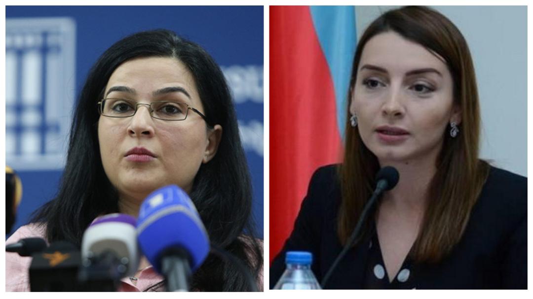 Armenian Foreign Ministry spokesperson Anna Nagdalyan (left), Azerbaijan Foreign Ministry spokesperson Leyla Abdullayeva (right). 